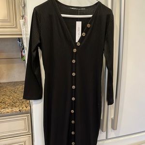 NWT Black Midi Dress Buttons Down Front